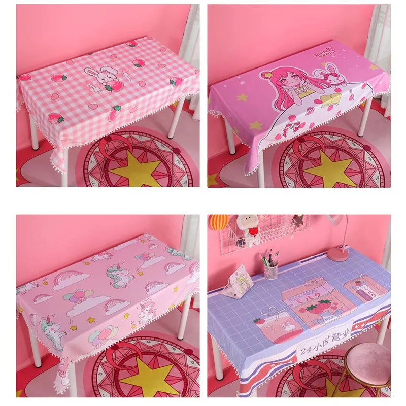 Pink Cartoon Tablecloth Schoolgirl Cute Desk Mat Bedroom Ins Style Cloth Art Rectangular Girls Outdoor Picnic Cloth Home Textile