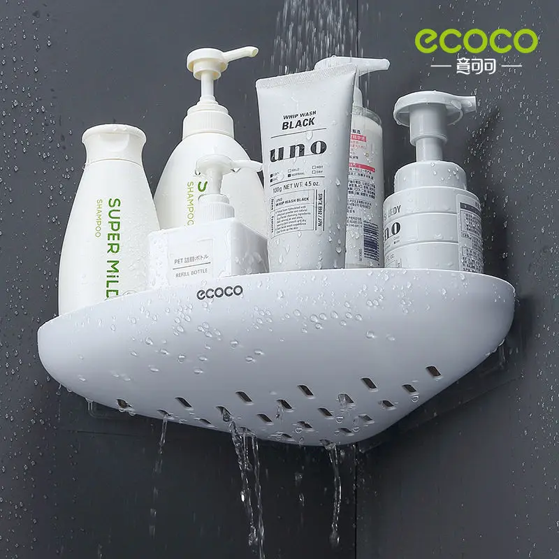 ECOCO Corner Bathroom Organizer Shelf Shampoo Cosmetic Storage Rack Wall Mounted Kitchen Household Items Bathroom Accessories