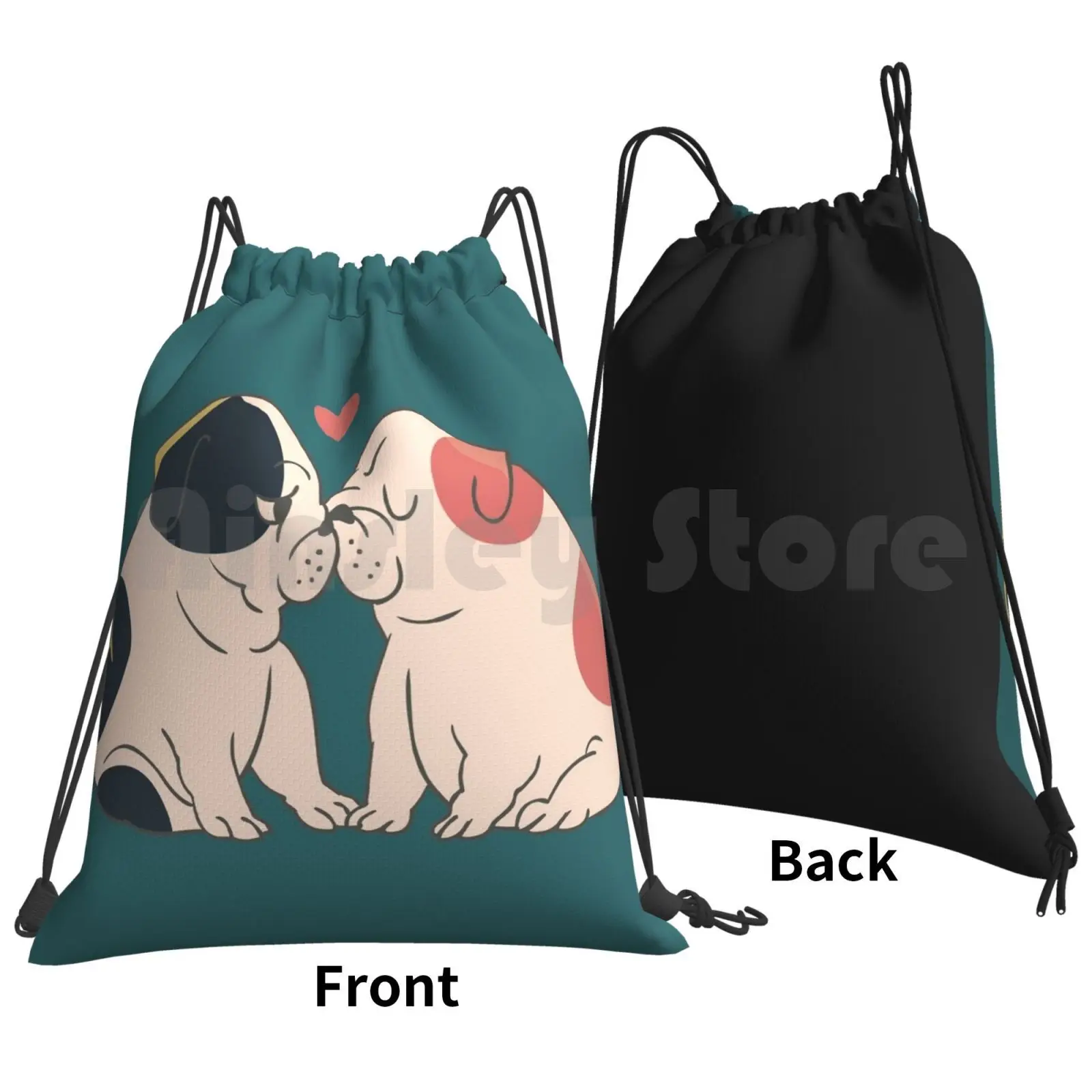 English Bulldog Kisses Backpack Drawstring Bag Riding Climbing Gym Bag English Bulldog Kissing Love Bulldog English Bulldog