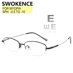 SWOKENCE Prescription Glasses Myopia -0.5 to -10 Women Men Half Alloy Frame Spectacles Nearsighted Astigmatism Customizable F546