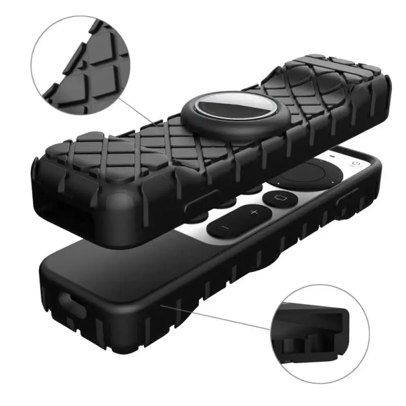 حافظة حماية لجهاز التحكم عن بعد من السيليكون لهواتف أبل 4K HD TV Siri غطاء متين مضاد للانزلاق لهواتف أبل AirTag مقاومة للصدمات