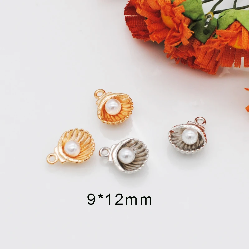 20pcs/Lot Gold Silver Color Alloy Metal With Imitation Pearl Shell Charms 9*2mm Small Size Shell Earring Bracelet Pendants