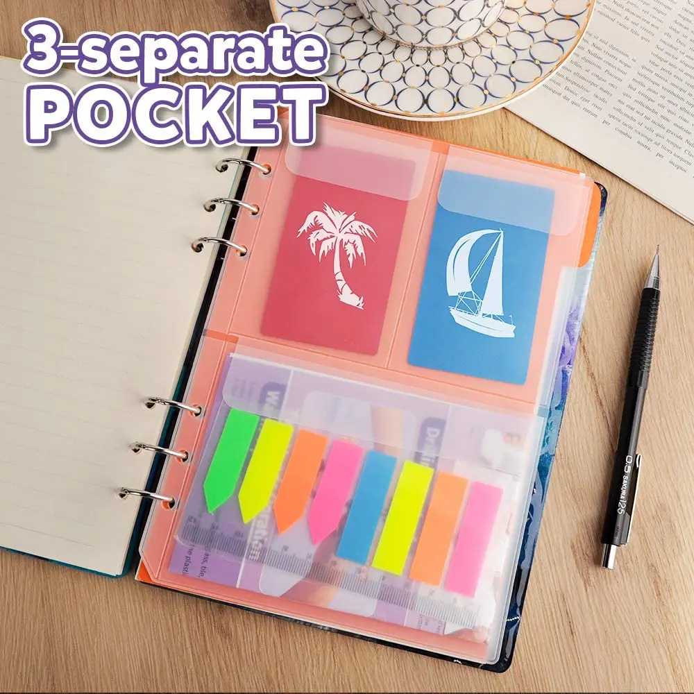 Pochettes pour classeur A5 à 6 anneaux, 3 types, 6 enveloppes à fermeture éclair, 2 poches et 3 poches séparées pour Filofax Evaluation