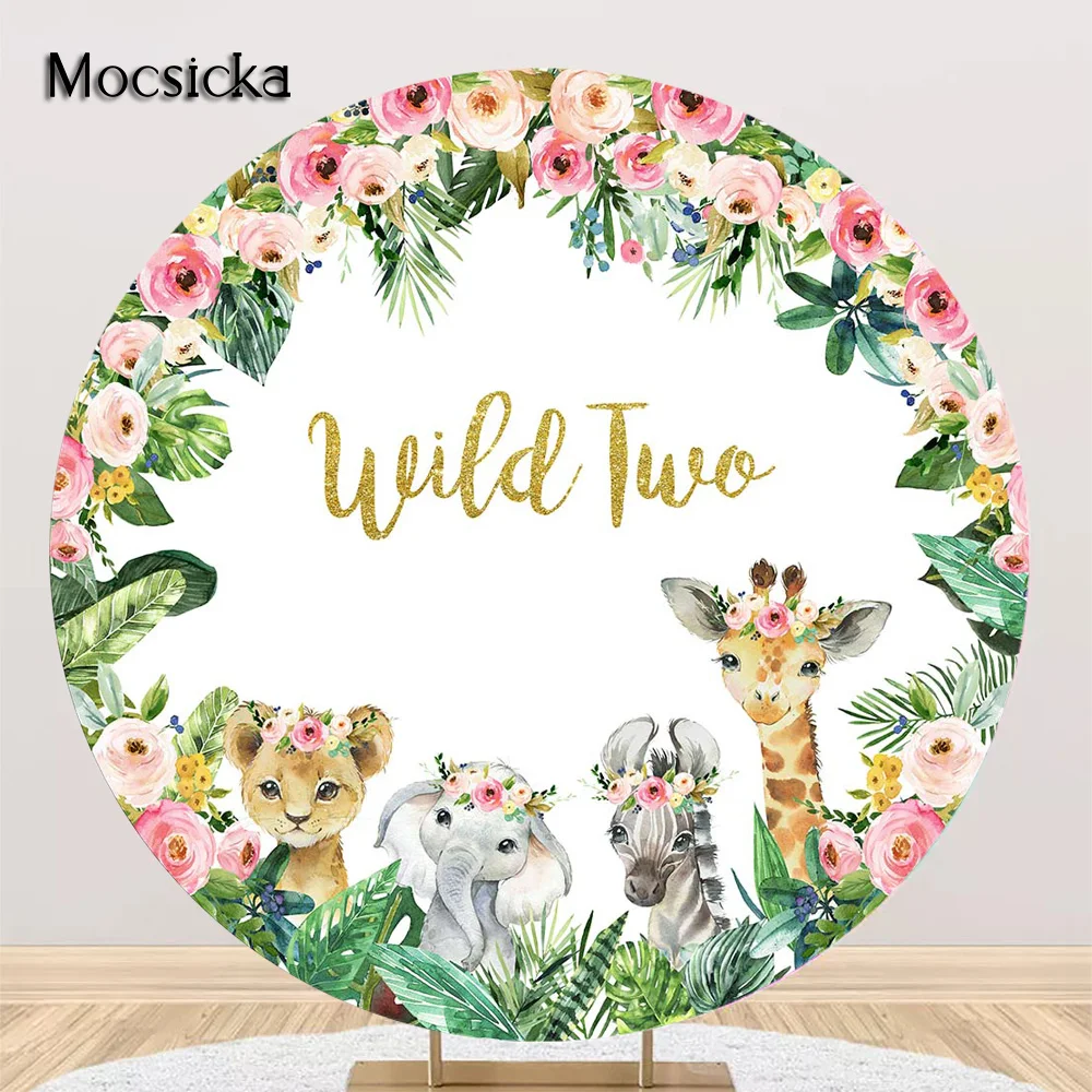 Latar belakang Ulang Tahun hutan bayi baru lahir bundar latar belakang pesta binatang liar Satu bunga latar belakang pesta Safari hutan lingkaran anak-anak ulang tahun DIY