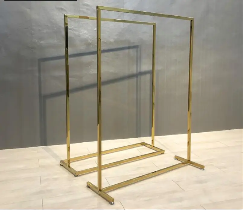 Clothing store floor hanger titanium gold square tube display rack women's gold island rack