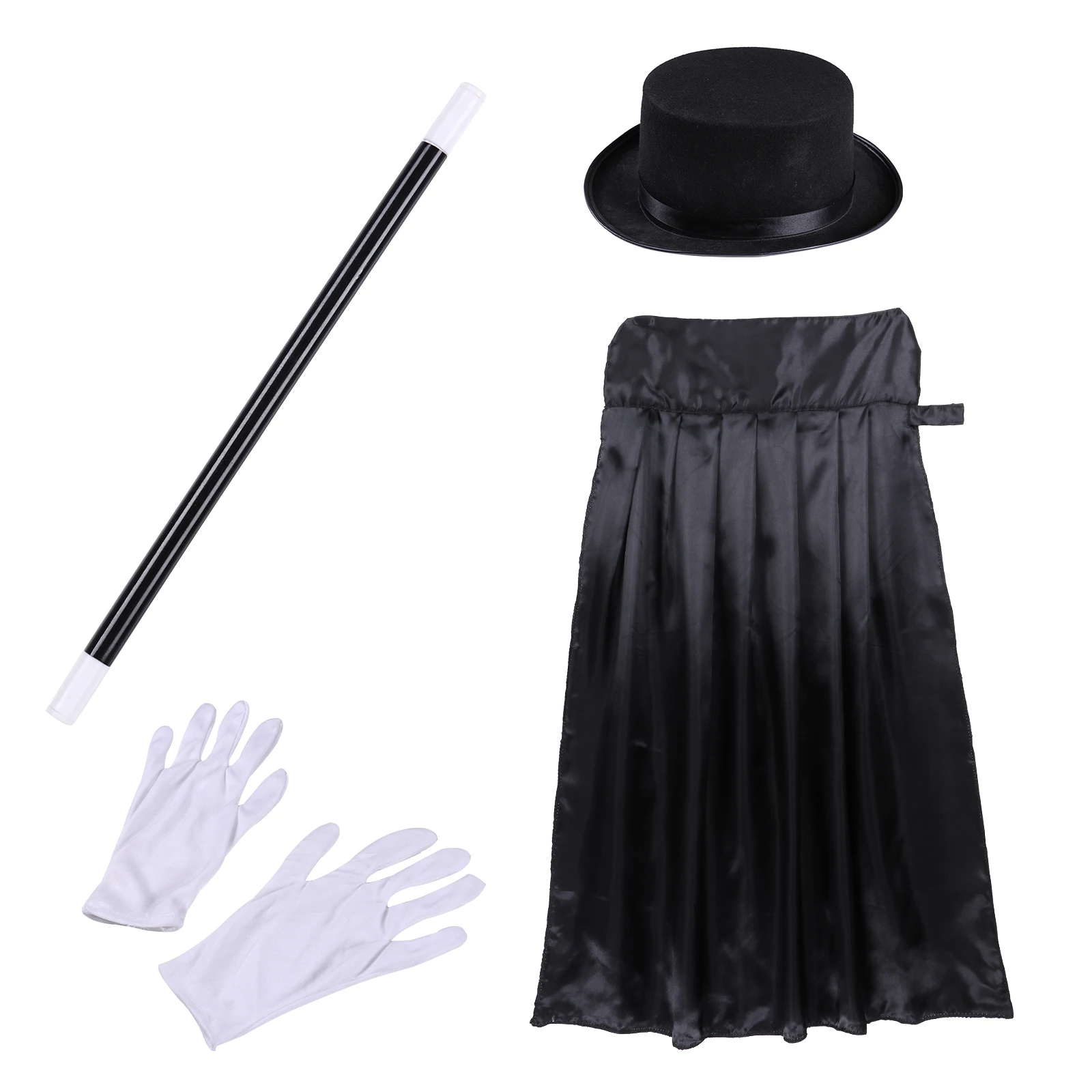 Costumes de cosplay de magicien ply play pour enfants, ensemble de tenue d'Halloween, chapeau haut de forme, cape magique, baguette magique, gants blancs