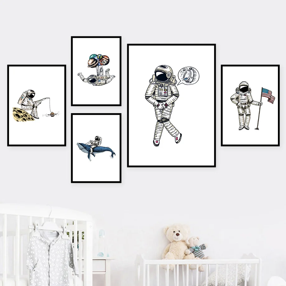 

Astronaut Spaceman Planet Abstract Art Prints Nordic Posters And Prints Wall Art Canvas Painting Wall Pictures Kids Room Decor