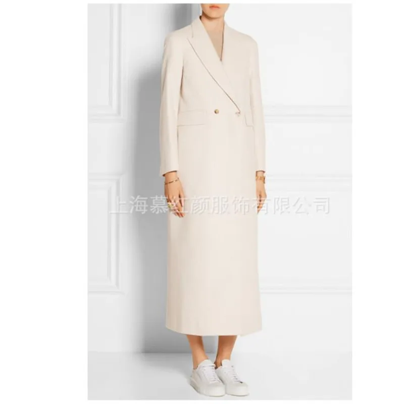 Women Winter Coat Wool 2025 New Double breasted cashmere Vintage Elegant jacket Fashion Outerwear White X-Long Coat Female