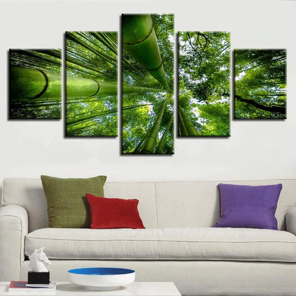 

Canvas Wall Art 5 Piece Posters Bamboo Forest Scenery Decor Painted Home Room Modular Decor Pictures Modern Living Decoration