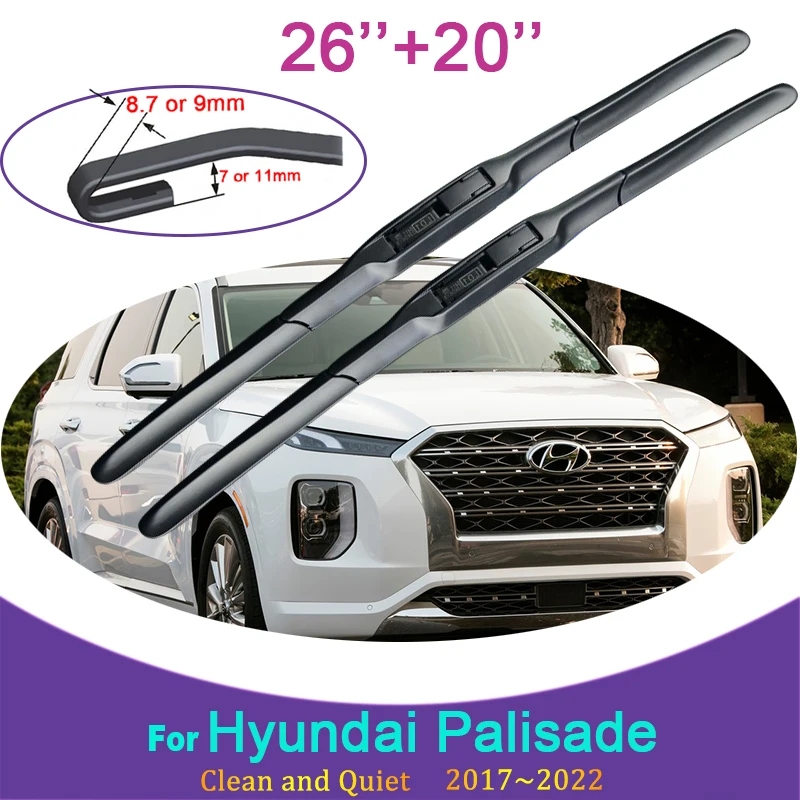 Car Front Windshield Wiper Blades for Hyundai Palisade 2017 2018 2019 2020 2021 2022 Frameless Rubber Snow Scraping Accessories