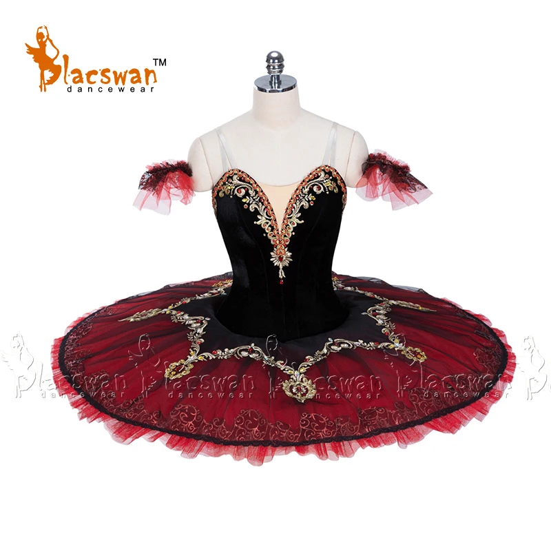 Spanish Style Black and Burgundy Stage Performance Pancake Tutu Professional Ballet Costumes BE009