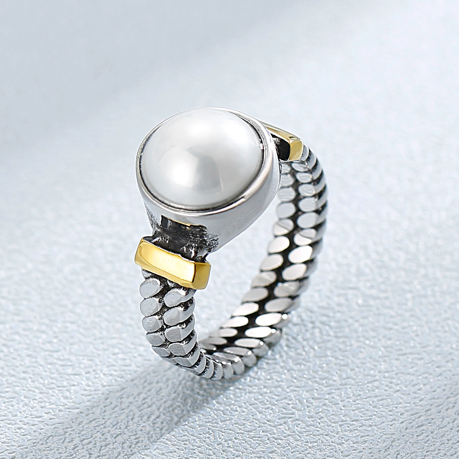 Kalen Vintage Cuban Link Rings For Women Stainless Steel Shell Ring Face Geometric Finger Ring Bijoux Femme Girls Party Ring