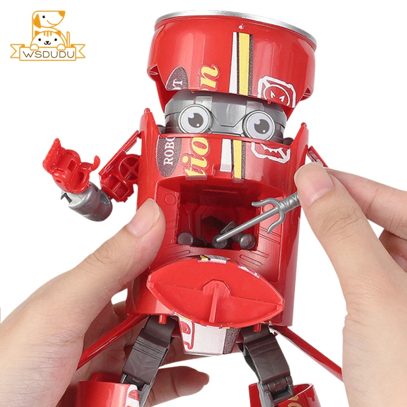 Cool Beverage Can Transform Warrior Robot Figurine Transformation Cartoon KO Battle Action Figure Toy Drink Tin Model Kids Gifts