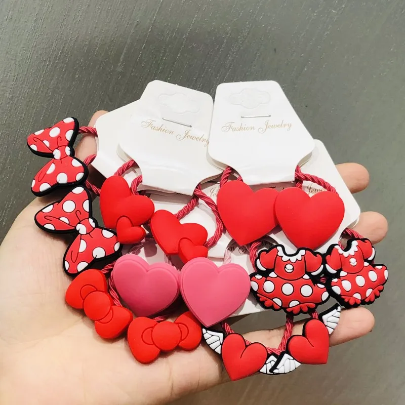 2Pcs Skirt Bow Heart Love Hair Accessories Children Rubber Bands Scrunchies Elastic Hair Bands Girls Headwear Decorations Ties