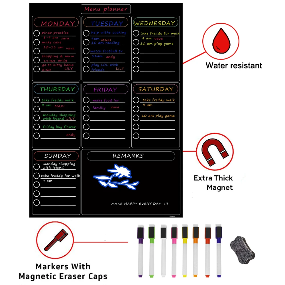 磁気毎週プランナーホワイトボード冷蔵庫オフィスウェットワイプ冷蔵庫ホワイトボードカレンダー家族の食事プランナーメモボード