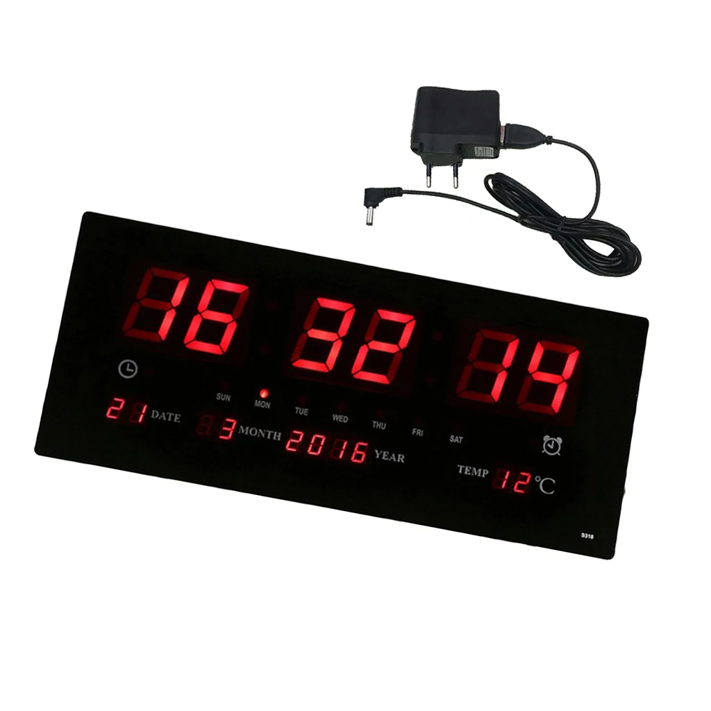 Digital LED Screen Projection Wall Clock Time Calendar with Indoor Thermometer 24H Display - Days/Month/Year EU