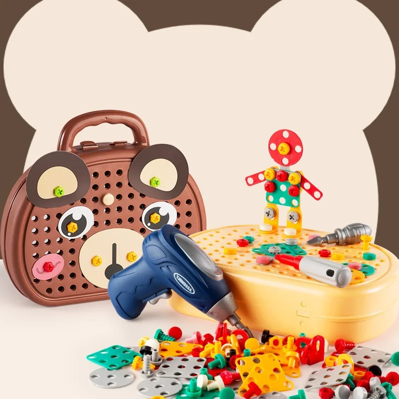 Drilling Screw 3D Creative Puzzle Toys For Children Building Bricks Kids DIY Cartoon Animal Electrical Set Boys Educational Gift