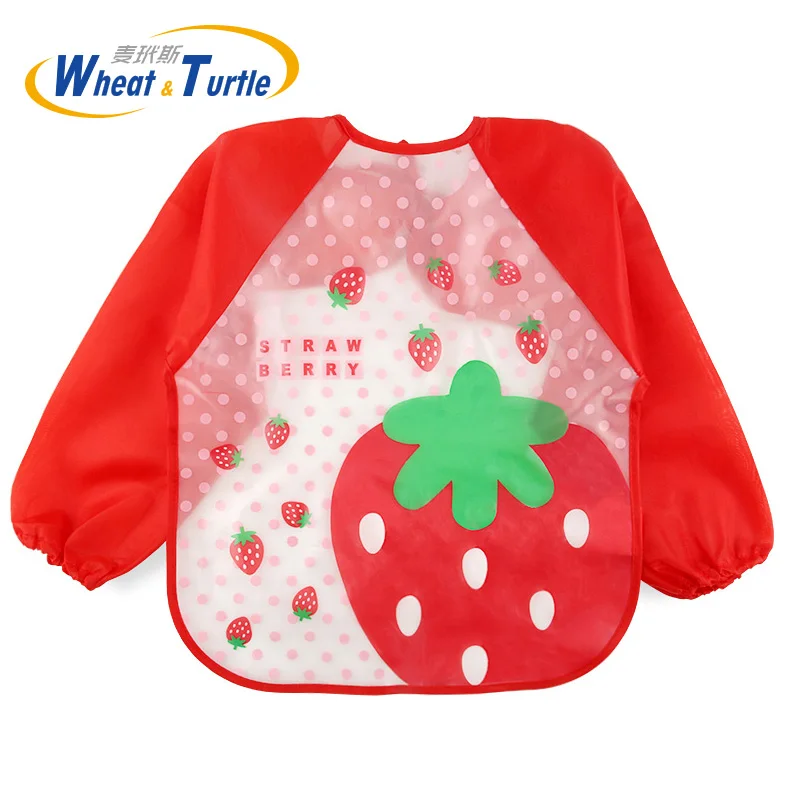 18 Colors Baby Bibs Waterproof with Long Sleeve Baby Feeding Smock Bibs Plastic Bib for Kids Children 2-5 Years