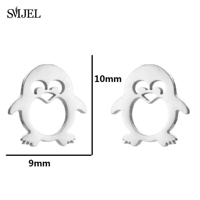 Black Literary Cute Cat Earrings Stainless Steel Personality Wolf Duck Penguin Hummingbird Stud Earrings for Women Girls Female