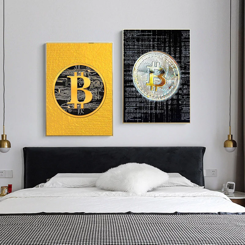 Abstract Canvas Paintings Print Bitcoin Picture Oil Painting Poster And Prints Modern Minimalist Wall Art Picture For Home Decor