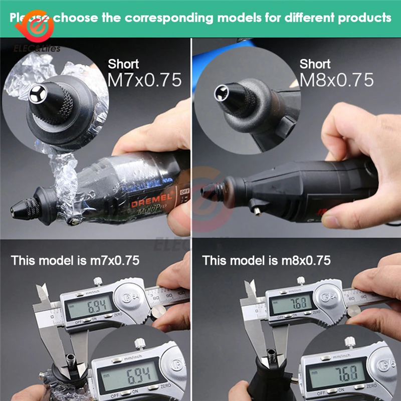 5Pcs Mini Multifunctional Multi M7/M8 Keyless Drill Chuck For Rotary Tools M8X0.75 M7x0.75mm Quick Change Three-Jaw Drill Chuck