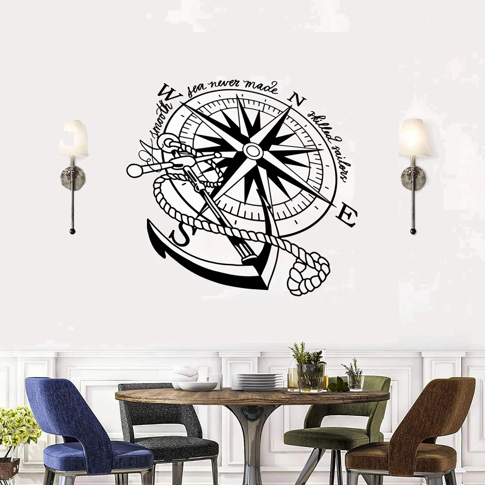 الحديثة مرساة بحري البوصلة روز قارب الجدار ملصق مائي غرفة الاطفال السلس البحر أبدا ماهر بحار البحرية دوامة الجدار ملصق #2