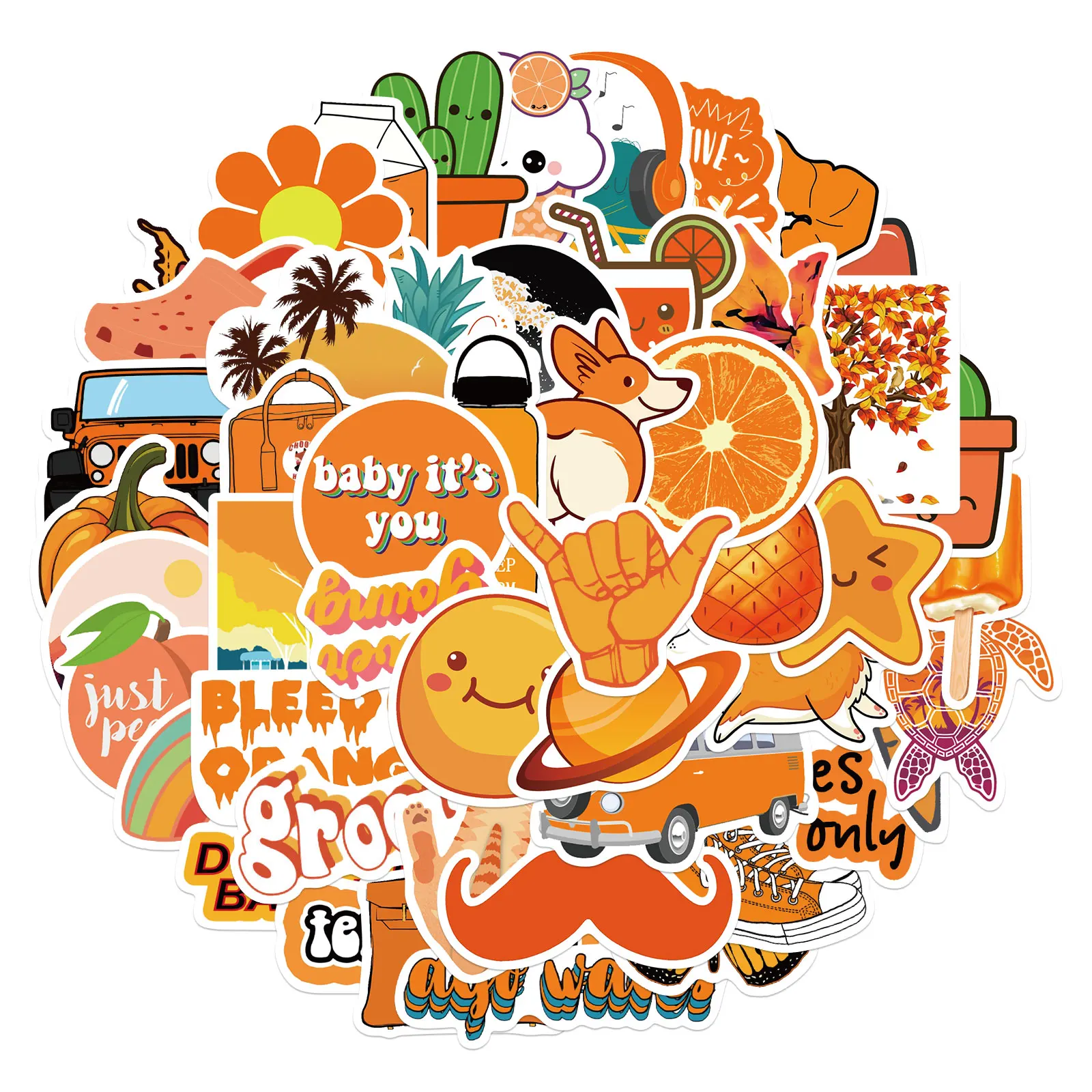 50PCS Cartoon Orange Small Fresh Cute Graffiti Scooter Laptop Waterproof Stickers Decorative Toys Wholesale