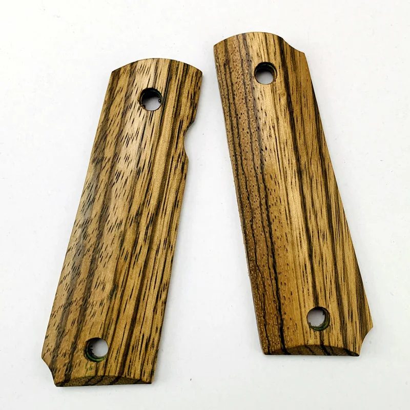 Natural CocoBolo Wood Non-Slip Patches, Zebra Pattern Handle Scales for 1911 Models Grips, 1 Pair