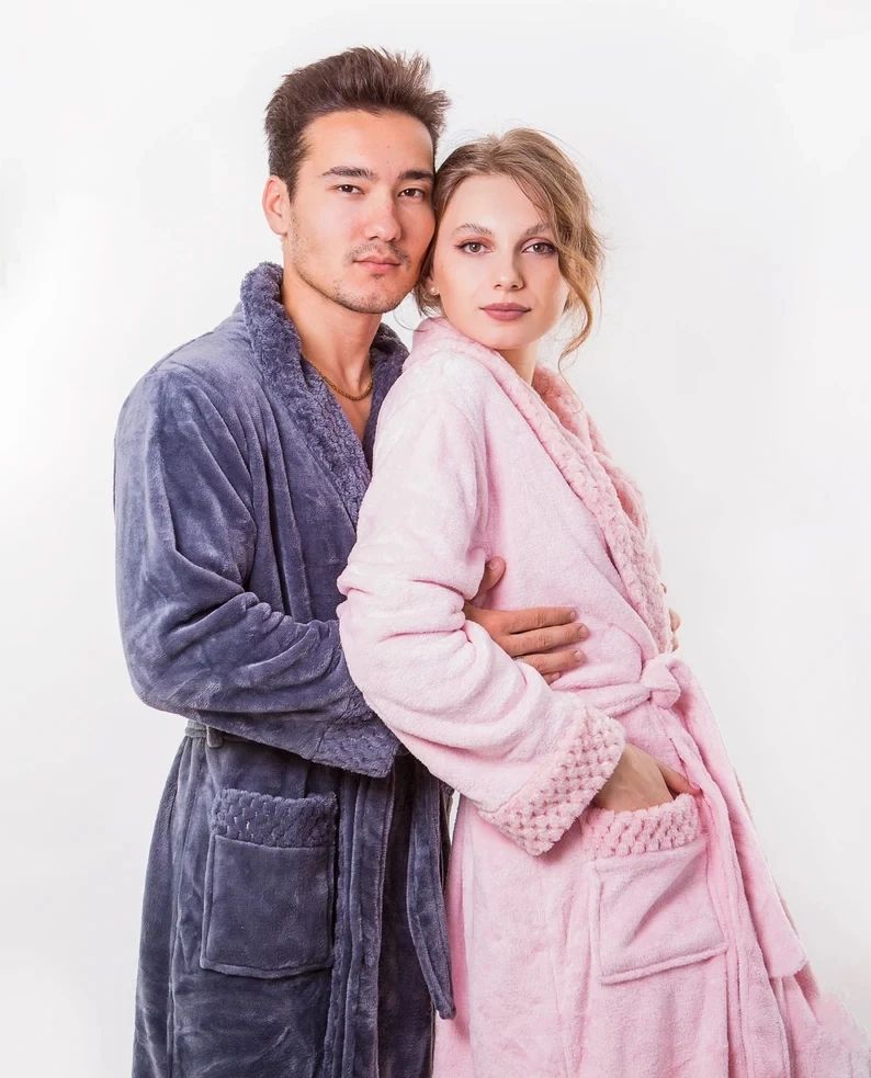 Personalized Plush Robe Custom Fathers Day gift Wedding Gift Adult Men Women Night Robe For Mom Micro Fleece Spa Bath Robes