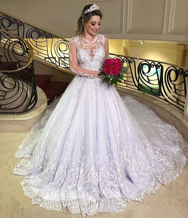 خمر Vestido De Noiva الدانتيل زين الكرة فساتين الزفاف 2022 المحكمة قطار سكوب كم طويل زي العرائس Vestidos Novia