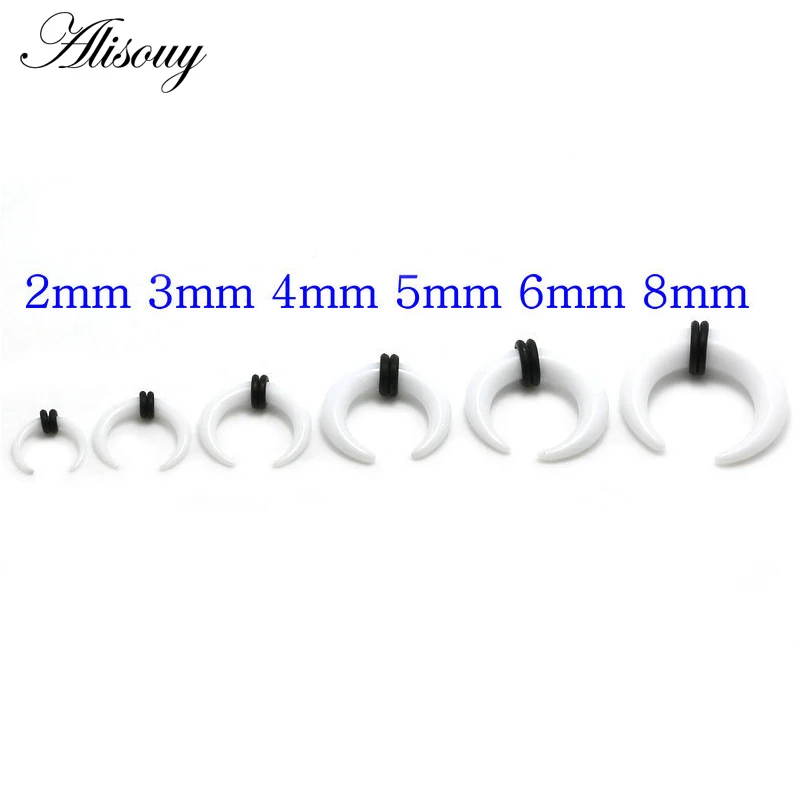 Alisouy 2Pcs White Black Acrylic C Shape Ear Taper Stretcher with O-Rings Ear Pincher Septum Rings Piercing Jewelry 1.6mm-16mm