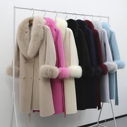 Trench Coat Women Wool Coat With Real Fur Collar Elegant Belted Double Breasted Winter Jacket Women 2021