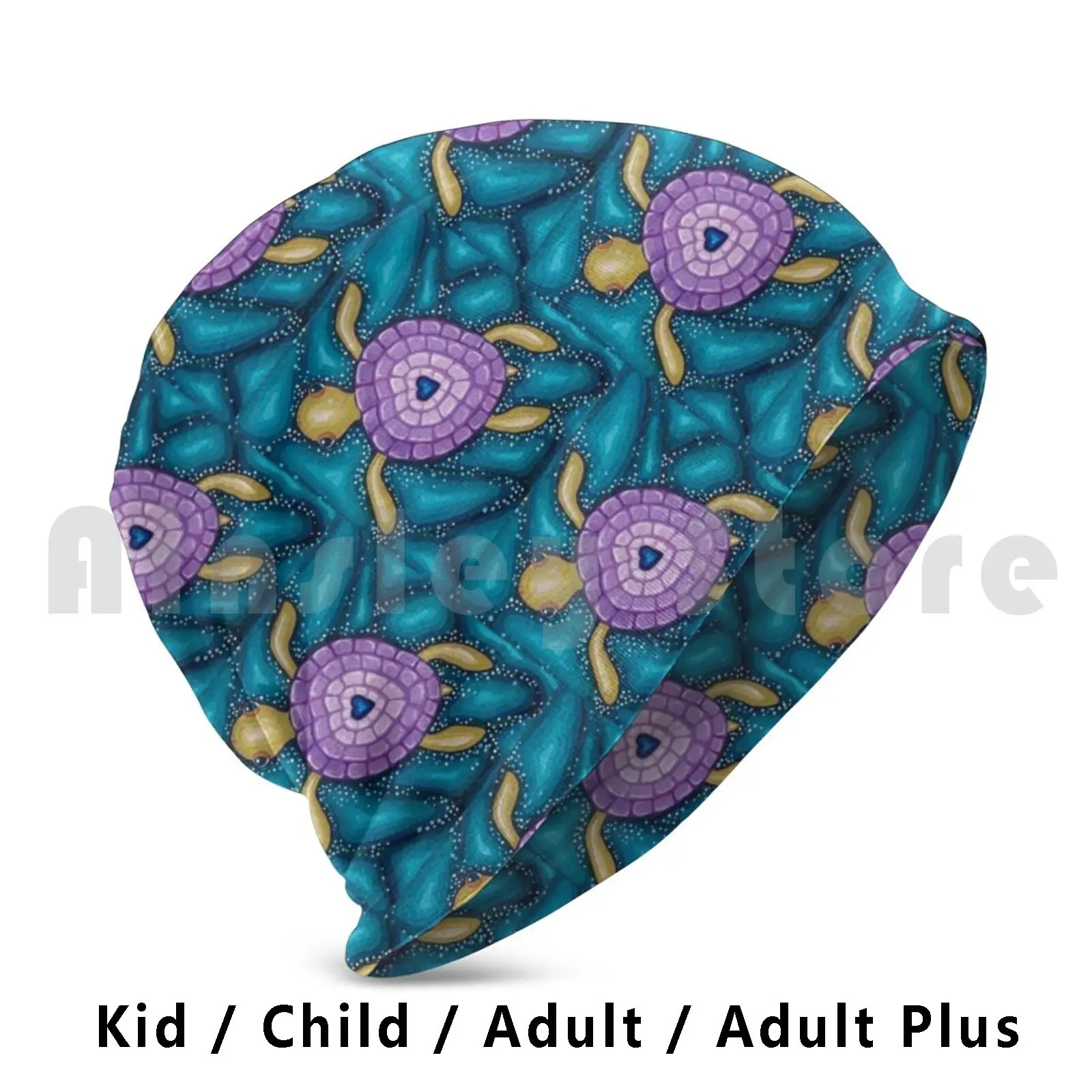 Little Purple Turtle Beanie Hedging Cap DIY Print Cushion Turtle Sea Turtle Sea Ocean Bubbles Purple Heart Aqua Love