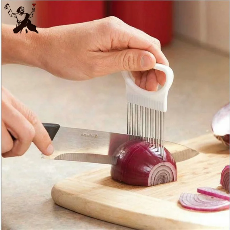 

1Pcs Easy Cut Onion Holder Fork Stainless Steel +Plastic Vegetable Slicer Tomato Cutter Metal Meat Needle Gadgets Meat Frok