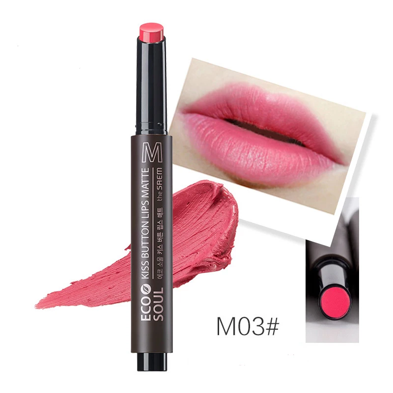 THE SAEM Eco Soul KISS Button Lipstick 1pcs Beauty Vintage Velvet Lipstick Matte Pigmented Waterproof Lasting Korea Cosmetics