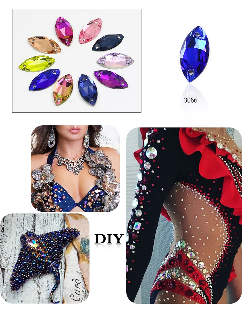 Horse EyeSewing Gems AB Flatback Rhinestones Glitter Sew On Crystals Stones Navette K5 Glass Strass For DIY Clothes Crafts