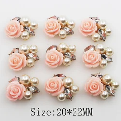 SKYE CIEL 10Pc 20*22mm Oval Pearl Resin Roses Jewely Accessories Golden Metal Wedding Bride Holding Flowers Decorate Scrapbook