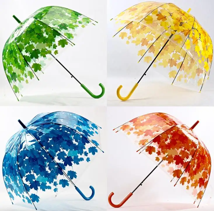 

4 Colors Maple Leaf Leaves Cage Umbrella Transparent Rainny Sunny Parasol Cute Umbrella Women Cute Clear Apollo Princes SN1685