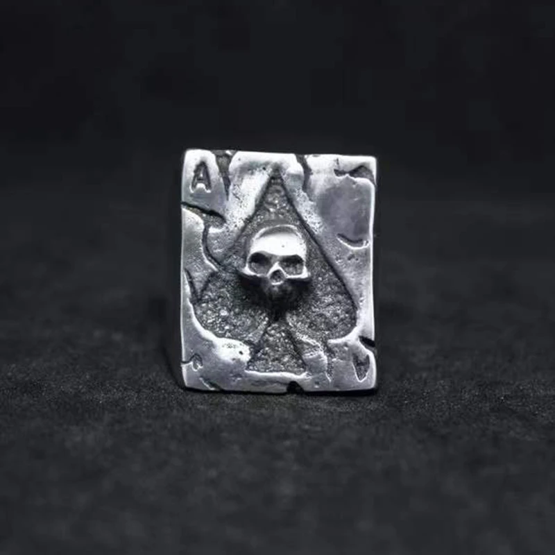 Free Shipping Punk Silver Color Ace of Spades Skull Ring 316L Stainless Steel Classic Poker Heart Letter A Rings OSR006