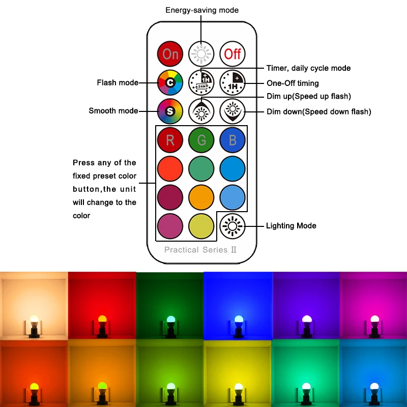 Ampoule intelligente E14, lampe LED RGBW, 21 touches, contrôleur infrarouge, multicolore, intensité variable, document proxy, veilleuse AC110V/220V