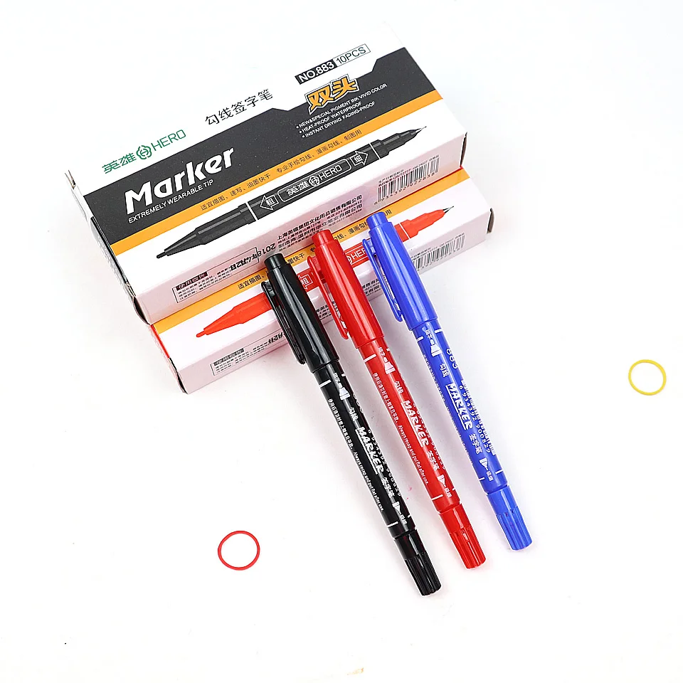 6Pcs Hot Sale High Quality Double-headed Marker Pens Waterproof Ink ( Black Blue Red ) Ink 0.6-2.0mm Twin Tip Permanent Markers