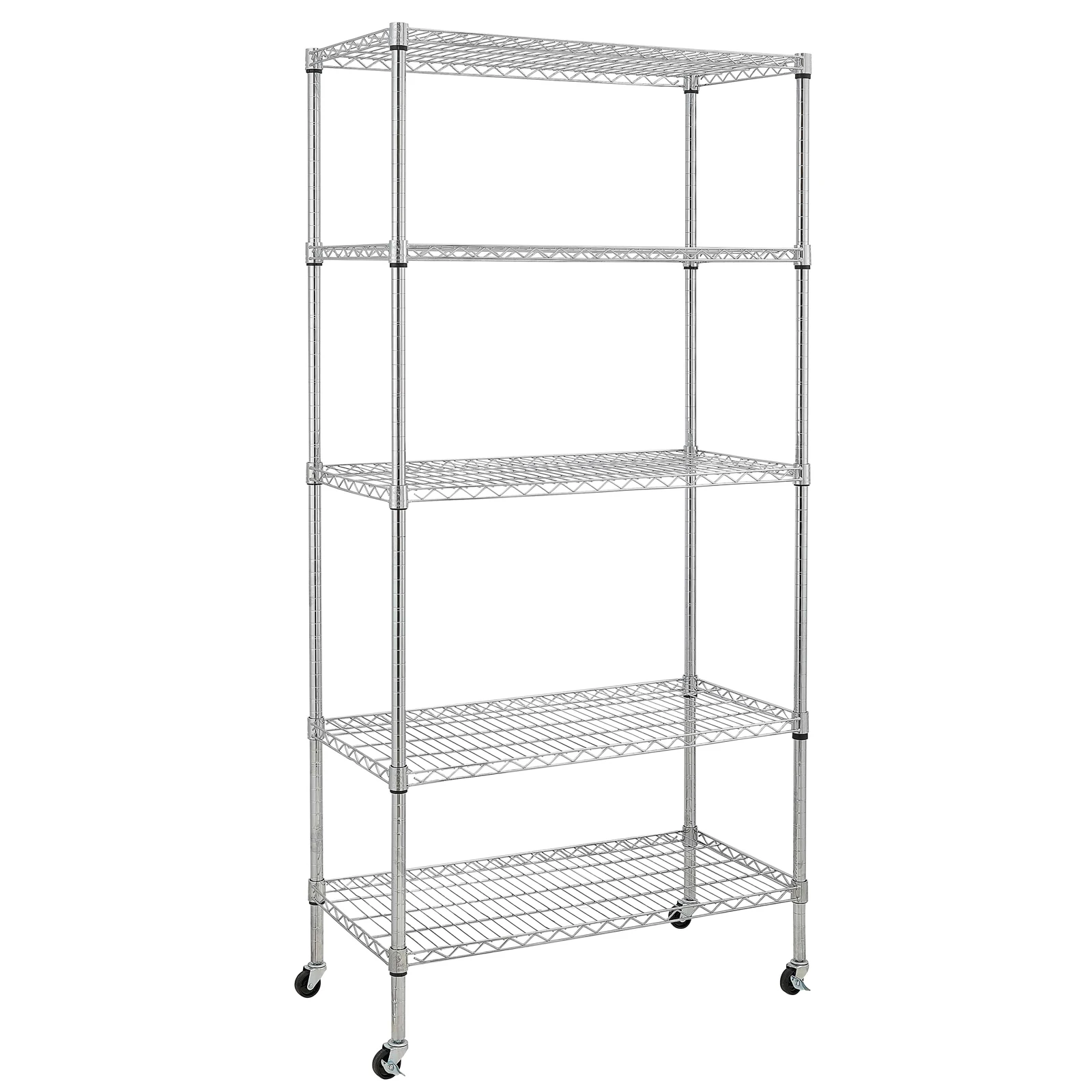 5-Tier NSF-Certified Steel Wire Shelving with Wheels Chrome  [US-Stock]