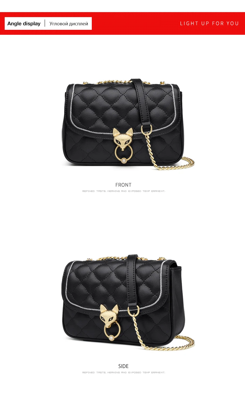 FOXER Damen-Umhängetasche aus Spaltleder mit Kettengurt, Elegante Klassische Crossbody-Tasche mit Rautenmuster, Damen-Messenger-Taschen – Detail 13