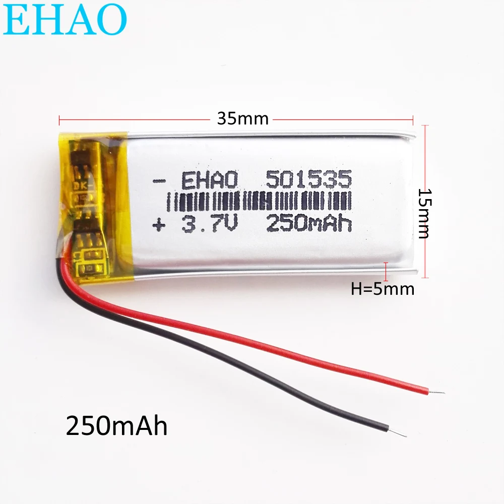 EHAO 501535   Akumulator litowo-polimerowy LiPo 3,7 V 250 mAh do słuchawek Mp3 GPS Zestaw słuchawkowy Bluetooth Smart Watch