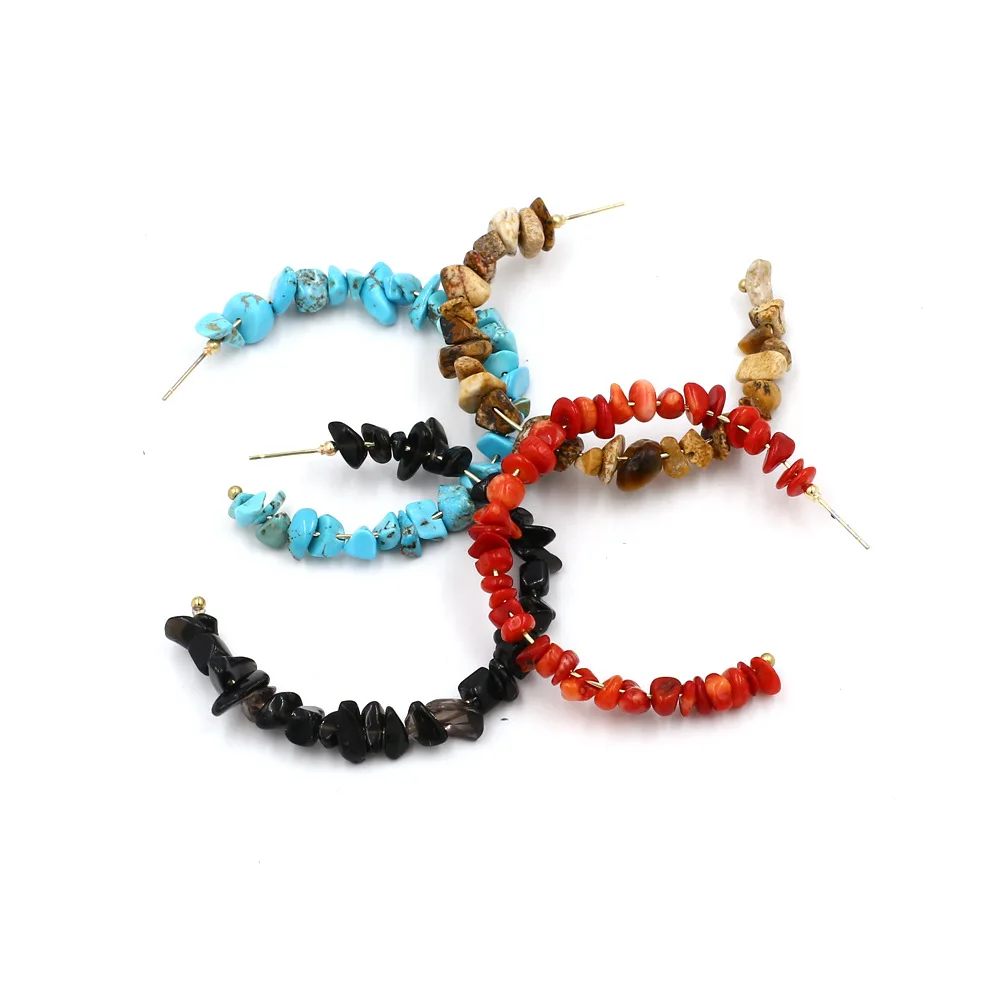 New Design Natural Stone Broken Bead Hoop Earring Bohemian Beach Fashion Earring For Women Party Jewelry Gift