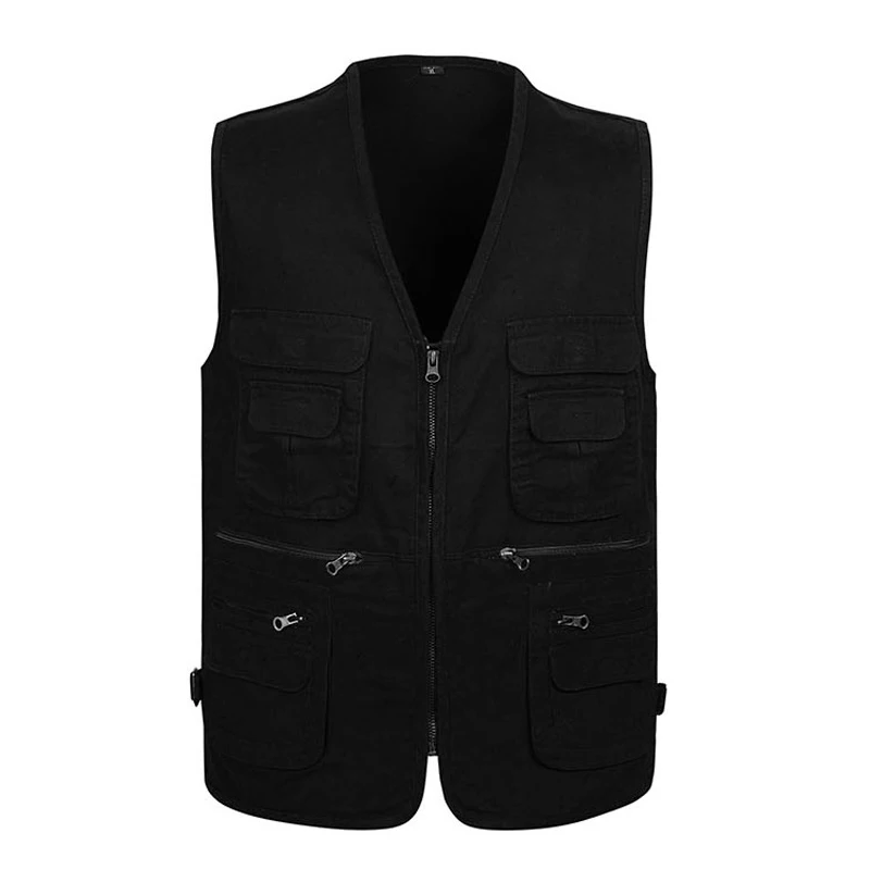 Male Multi Pocket Waistcoat Cotton Fabric Vest with Many Pockets for Men Spring Summer Casual Tool 6 Color Sleeveless Jacket