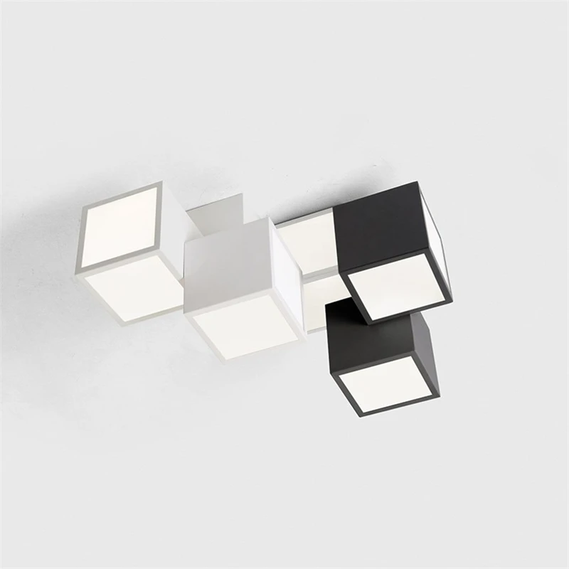 

Geometric Combination Ceiling Lights LED Creativity Black and White Cube Chandeliers Living Room Decor Light Study Bedroom Lamp