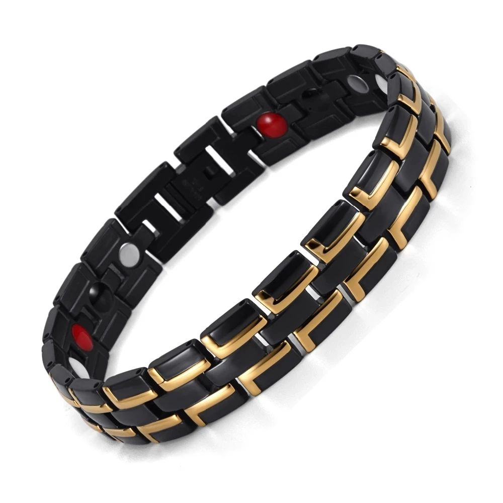 12mm Punk Gold Color Healing Magnetic Chain Bracelet Men Women Hiphop Stainless Steel Magnet Health Care Bike Bangle Jewelry