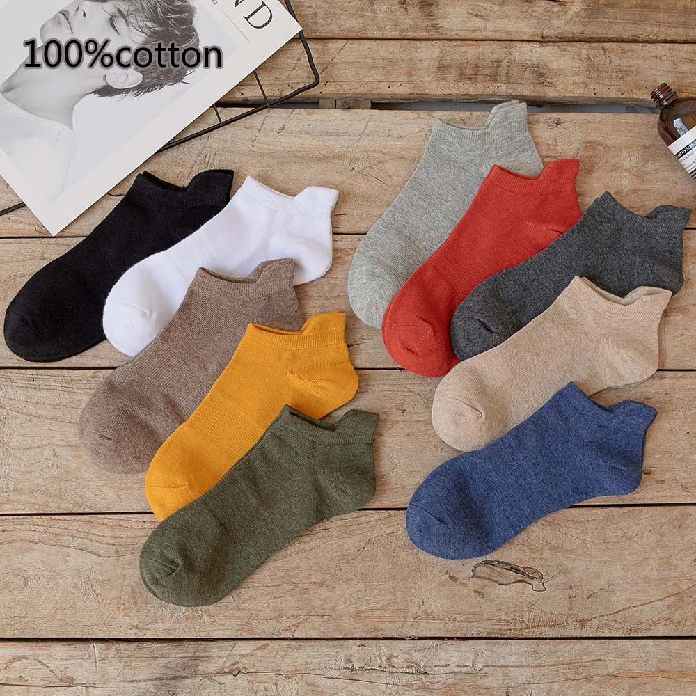 Summer Women's 100% Cotton Shallow Mouth Thin High Quality Solid Color Fashion Colorful Harajuku Retro Leisure Boat Socks 5 Pair