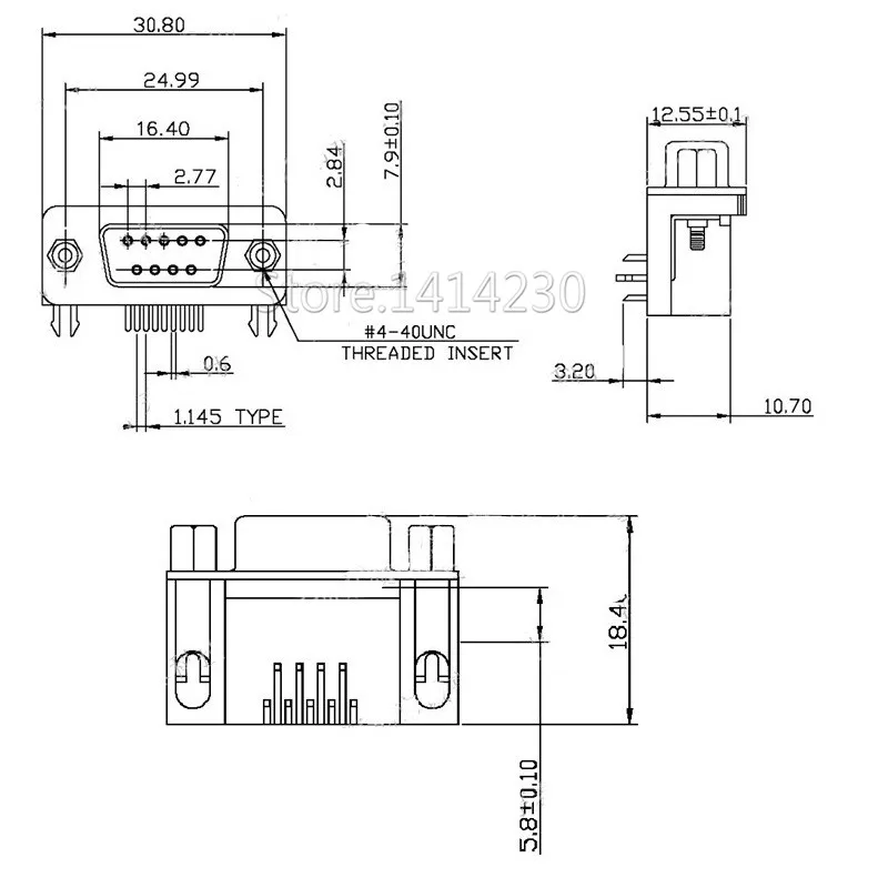 5Pcs Black DR9 90-degree Curved Needle Male Female Connector Serial Port RS232 Connector 9Pin